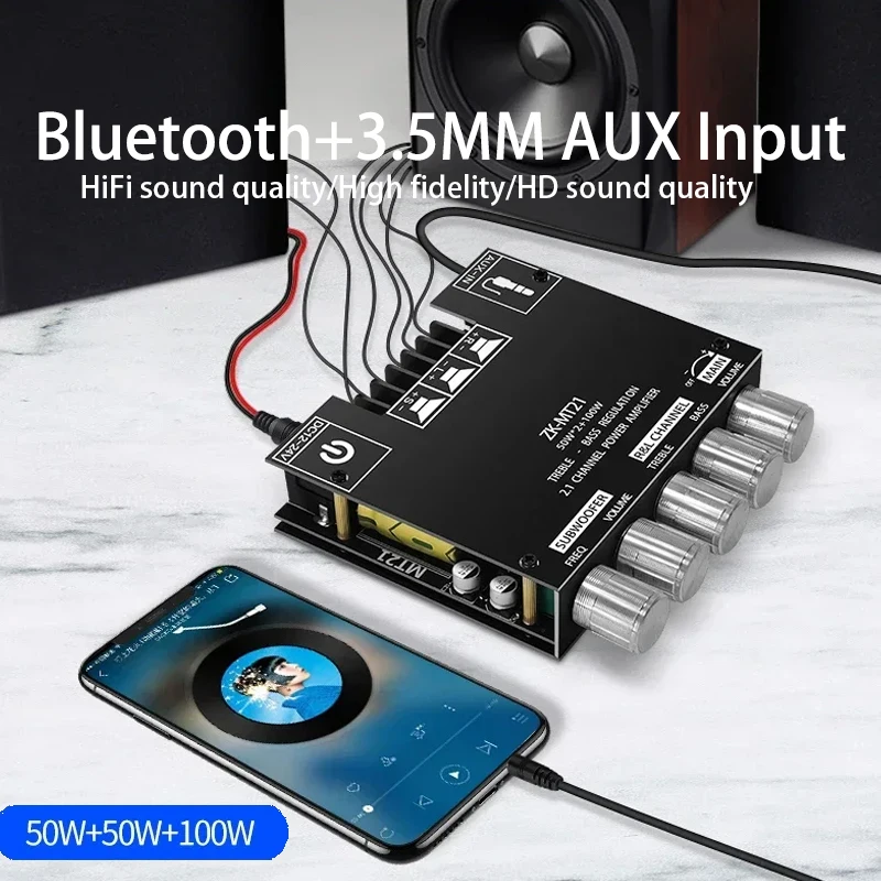 

ZK-MT21 Sound Amplifier Board with Bluetooth 2.1 Channel Bluetooth 5.0 AUX Audio Amplifier Module for Consumer Electronics