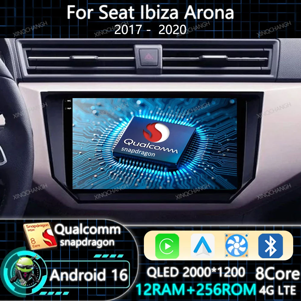 Android 16 Car Radio Carplay Auto For Seat Ibiza Arona 2017 2018 2019 2020 Qualcomm 4G WIFI QLED BT Multimedia Video Player GPS