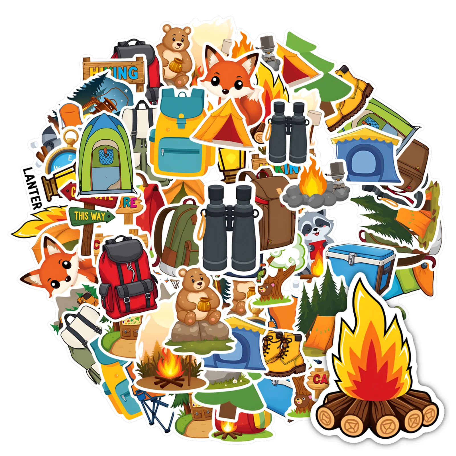 35pcs-50pcs Playful Nature Stickers Cartoon Camping Wildlife Stickers Adventure Stickers For Laptop Luggage Scrapbook