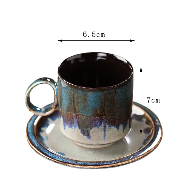 150ML Ceramic Coffee Cup and Saucer Set Living Room Decoration Concentrated Coffee Cup and Teacup Retro Hand Painted Tea Set