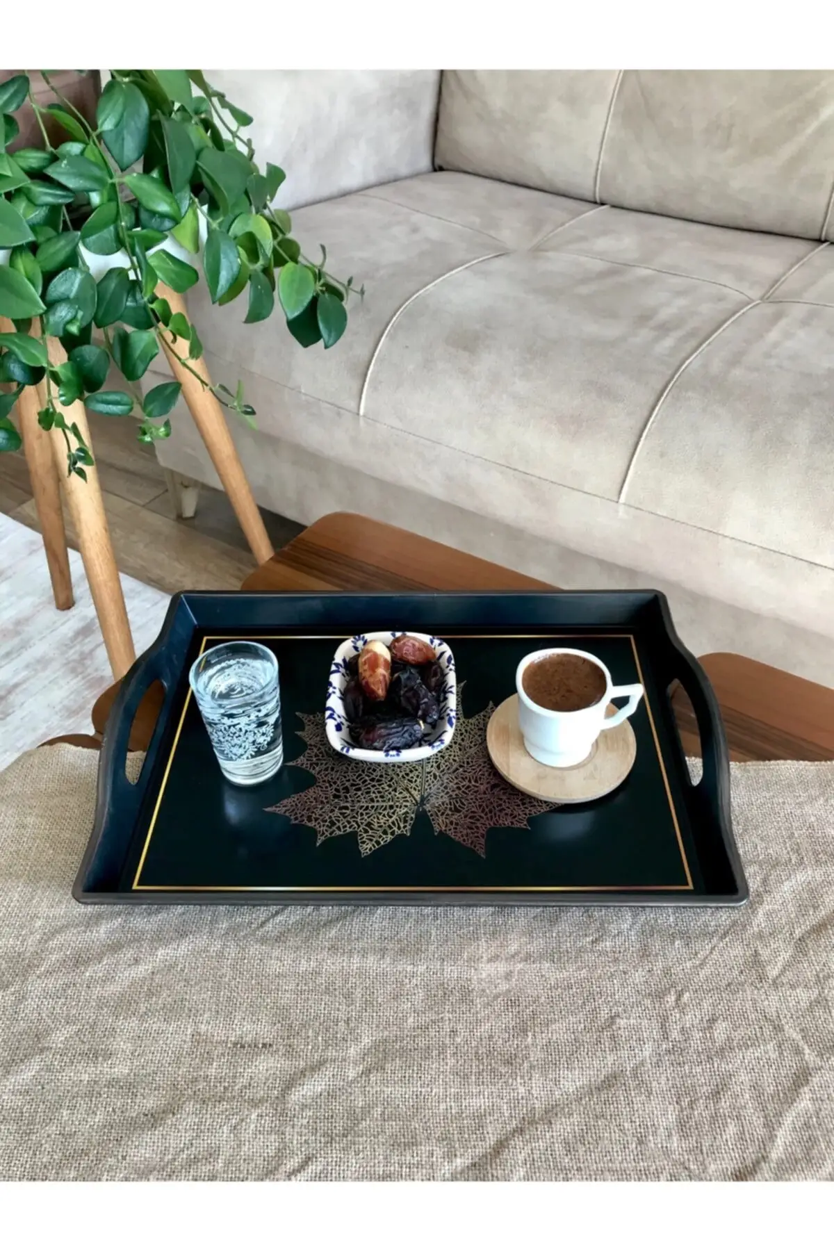 DOLBOVI Luxury Rectangle Presentation Tray, big size Pattern tray-38x26x3 Cm-Sycamore Yaprağı Model tray поднос plateau luxury