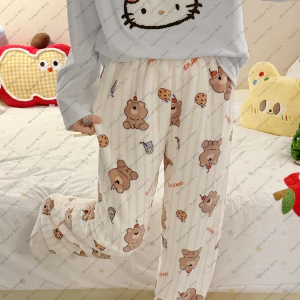 

Creamy Walk Autumn and winter New Long Pants for warm women flannel casual home pajama pants with polka dots can be worn outside