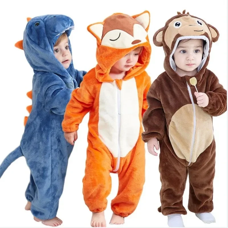 Mono Kigurumi de franela para niñas, mono de invierno para niños de 1 a 4 años, Cosplay de animales, unicornio, vaca y León