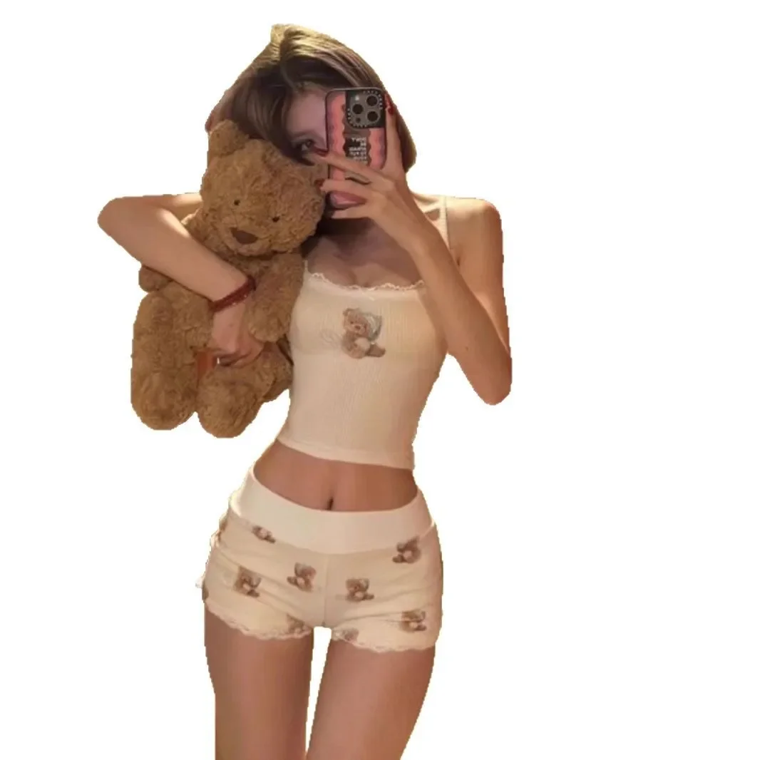 النمط الأمريكي حار الدب حزام سترة المرأة الصيف عارضة السراويل في الهواء الطلق الحلو والتوابل المنزل الرغبة النقية قطعتين مجموعة