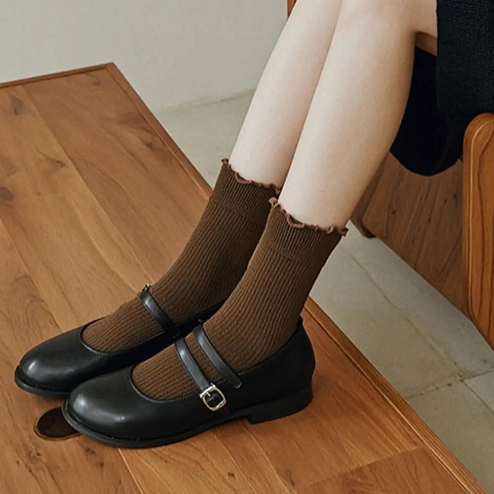 Frilly Lace Trim Ankle Socks Women Ruffle Turn-cuff Crew Socks Breathable Combed Cotton Ankle Socks Soft Stretchy Style Frilly