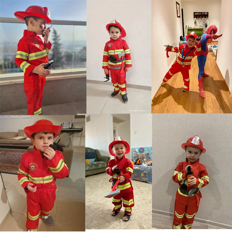 Halloween Feuerwehrmann Cosplay Kostüm für Kinder Erwachsene Jungen Mädchen Karneval Party S-Sam Feuerwehrmann Uniform Spielzeug Outfits Arbeitskleidung