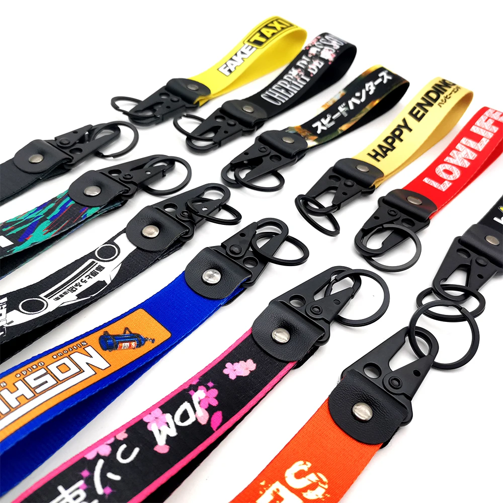 JDM chave cinta Keychain, anel Lanyard Tags, carro de reboque, motocicleta chaveiro, táxi falso, baixa vida acessórios, novo