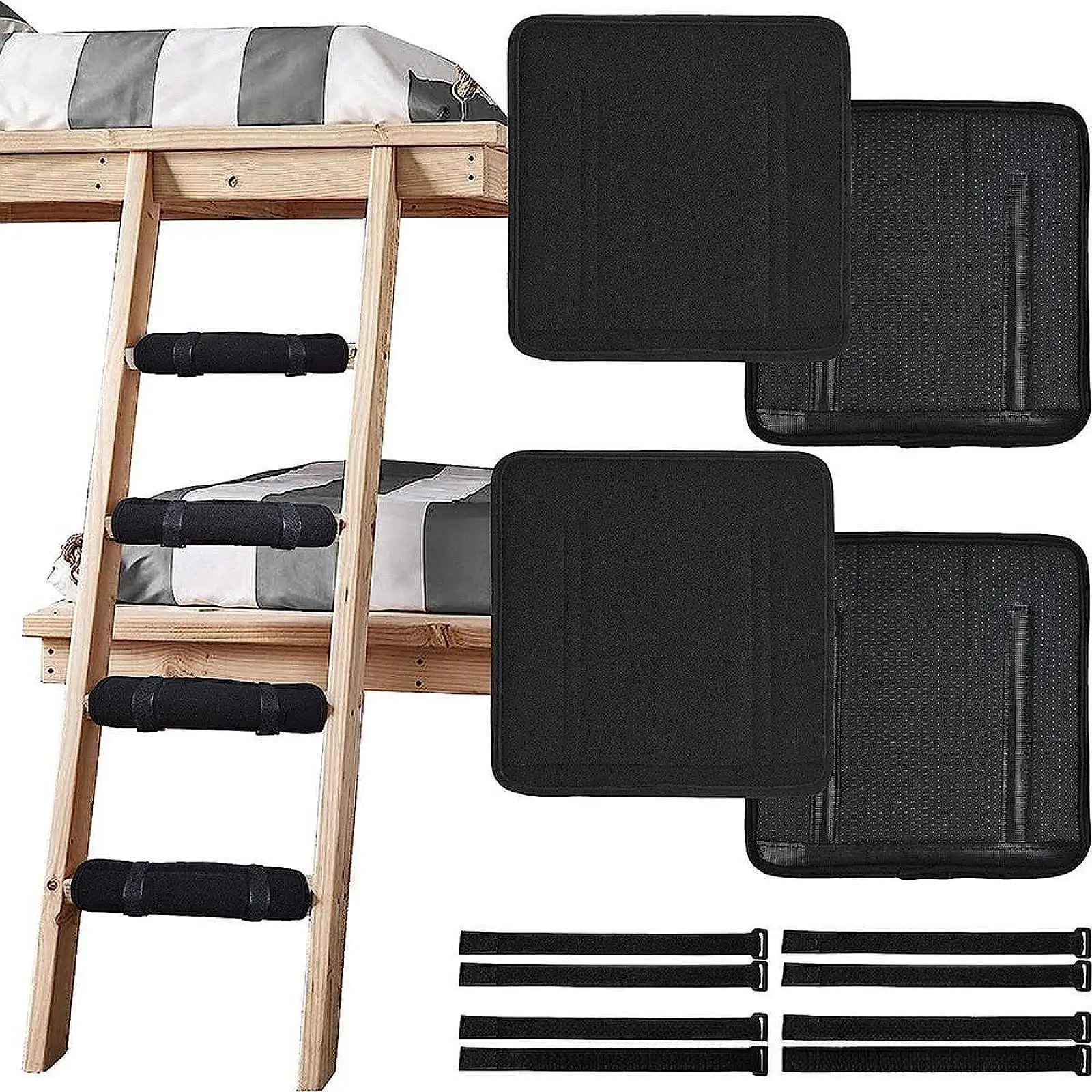 4Pcs Bunk Bed Ladder Pads with 8 Straps Comfortable Climbing Stairs Guard Pads Bunk Bed Stair Cover Soft Bunk Bed Ladder Padding