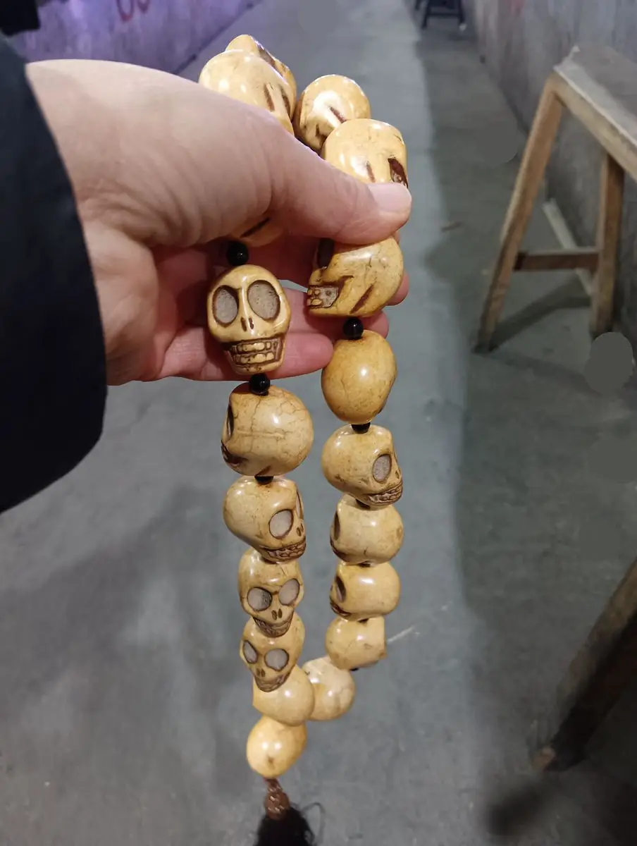 

18 Beads Old Bone Hangings Death's Head Ornaments Rosary Skull Buddhism Mascot Exorcism Holy Relics Rare