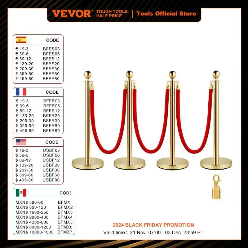 VEVOR 38Inch Gold Silver Stanchion Posts Queue Red Velvet Rope Crowd Control Line Barriers with Stable Base for Party Supplies