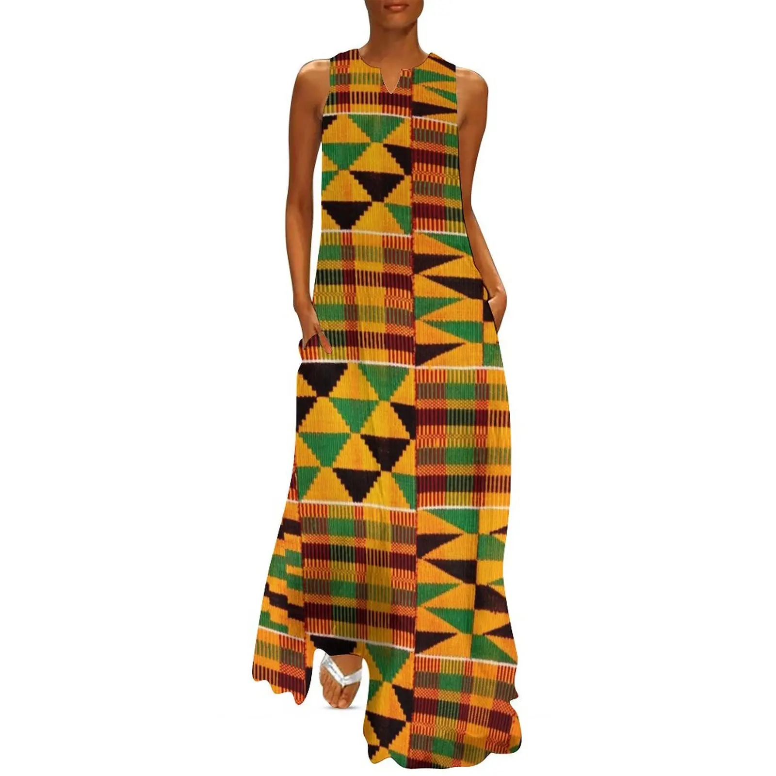 African Pattern Authentic Kente Cloth Pattern African Ghana Design Long Dress elegant women's dresses sale festival outfit women