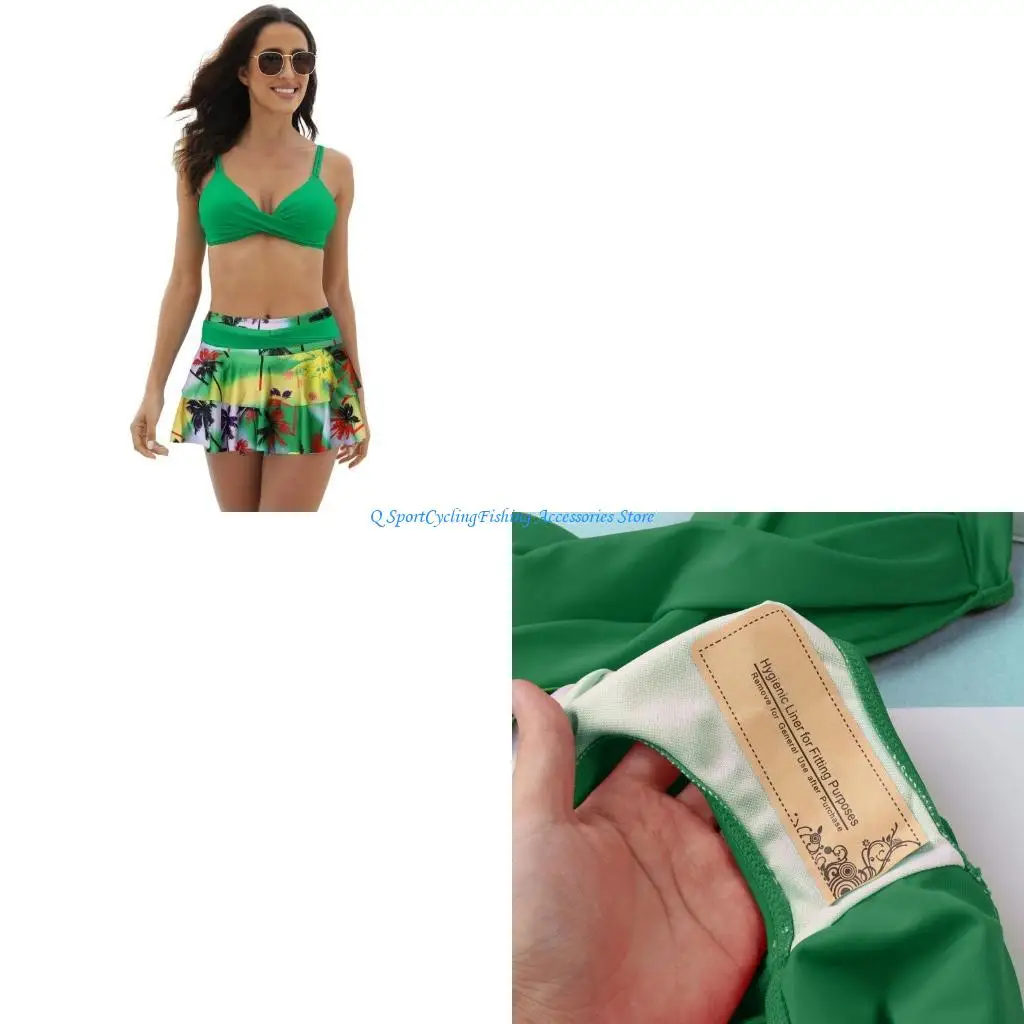 ملابس سباحة نسائية مكشكشة مكونة من قطعتين بدلة استحمام بيكيني عالية الخصر للتحكم في البطن #1