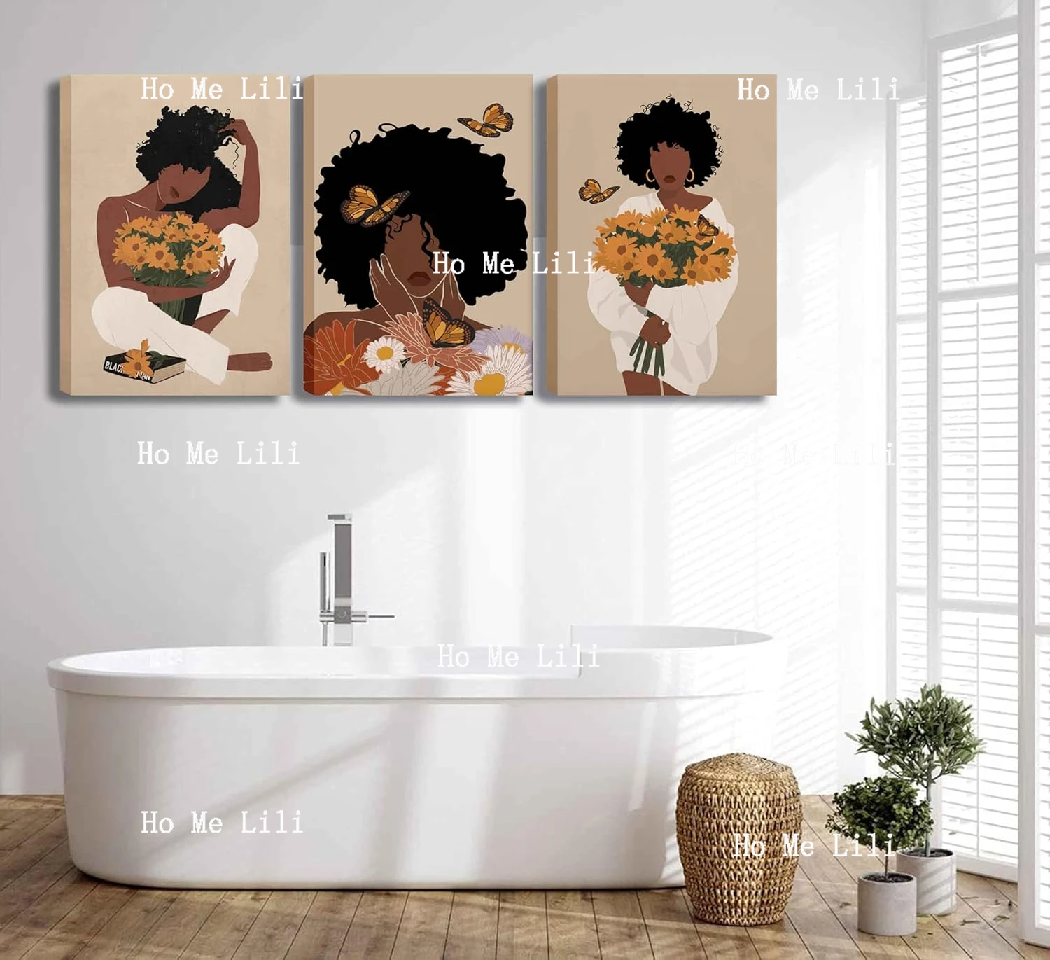 3pcs Black Woman Wall Art Boho Black Girl Sunflower Posters Pictures African American Canvas Prints Art Wall Decor