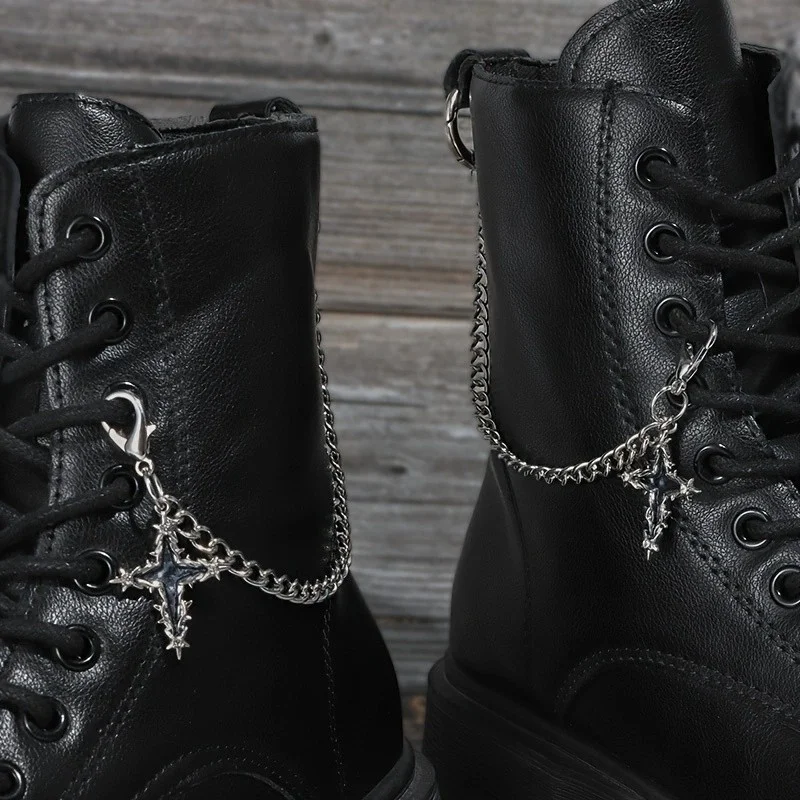 2Pcs Gothic black imitation crystal cross star boot chain, silver metal detachable shoe accessory, suitable for all kinds of boo