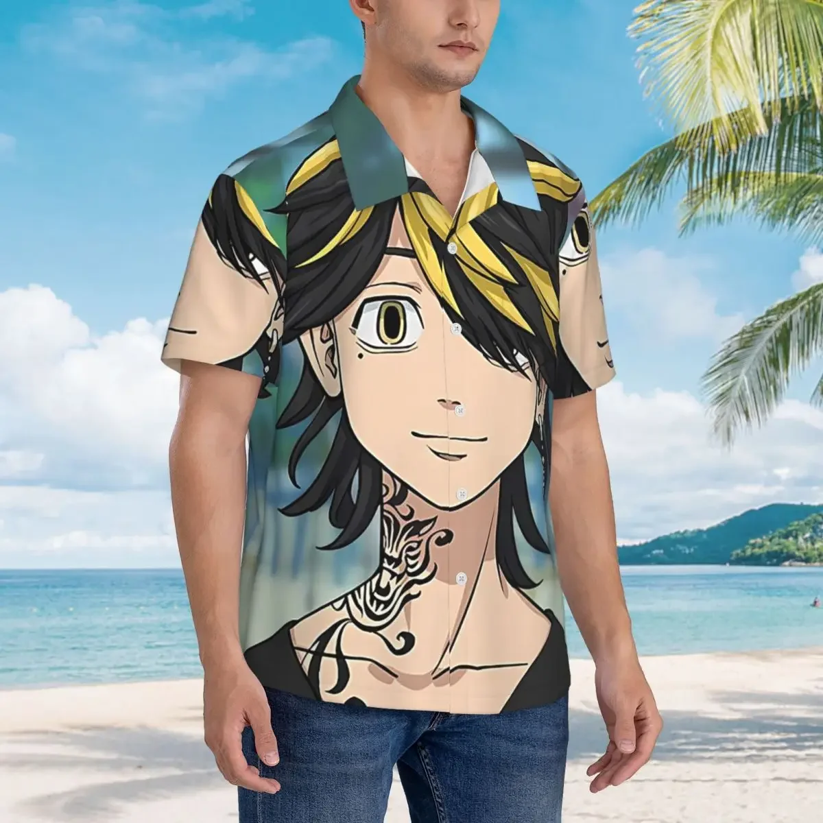 Anime Tokyo Revengers Kazutora Hawaiian Shirts Casual Men Short Sleeve Shirt for Summer Beach Men's Button Tops