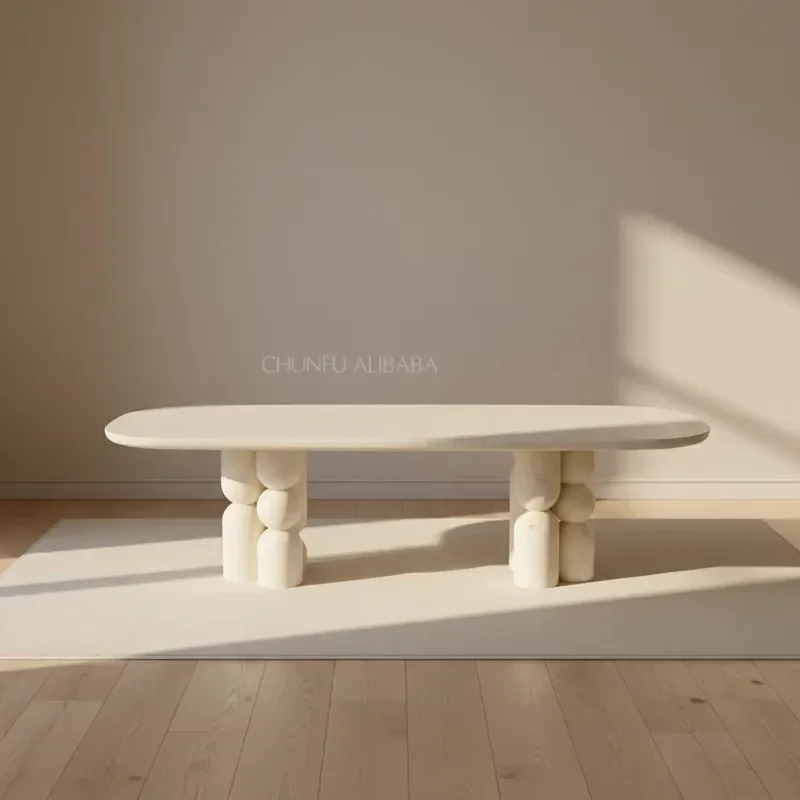 Customizable High Quality Travertine Marble Dining Table Modern Design 10-Seater Handcrafted Furniture for Dining