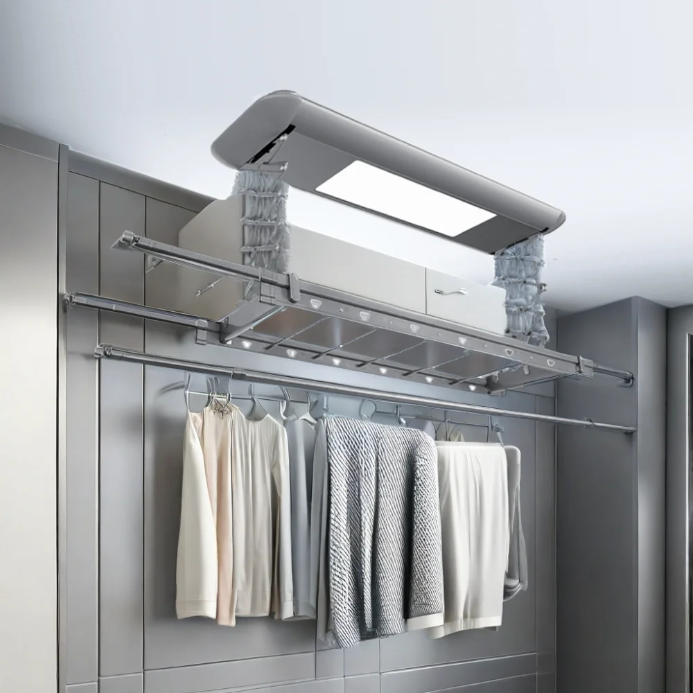 

High-Level Multifunctional Electric Ceiling Wall Storage Hanger Foldable Metal Laundry Clothes Drying Rack Home Use For Kitchen