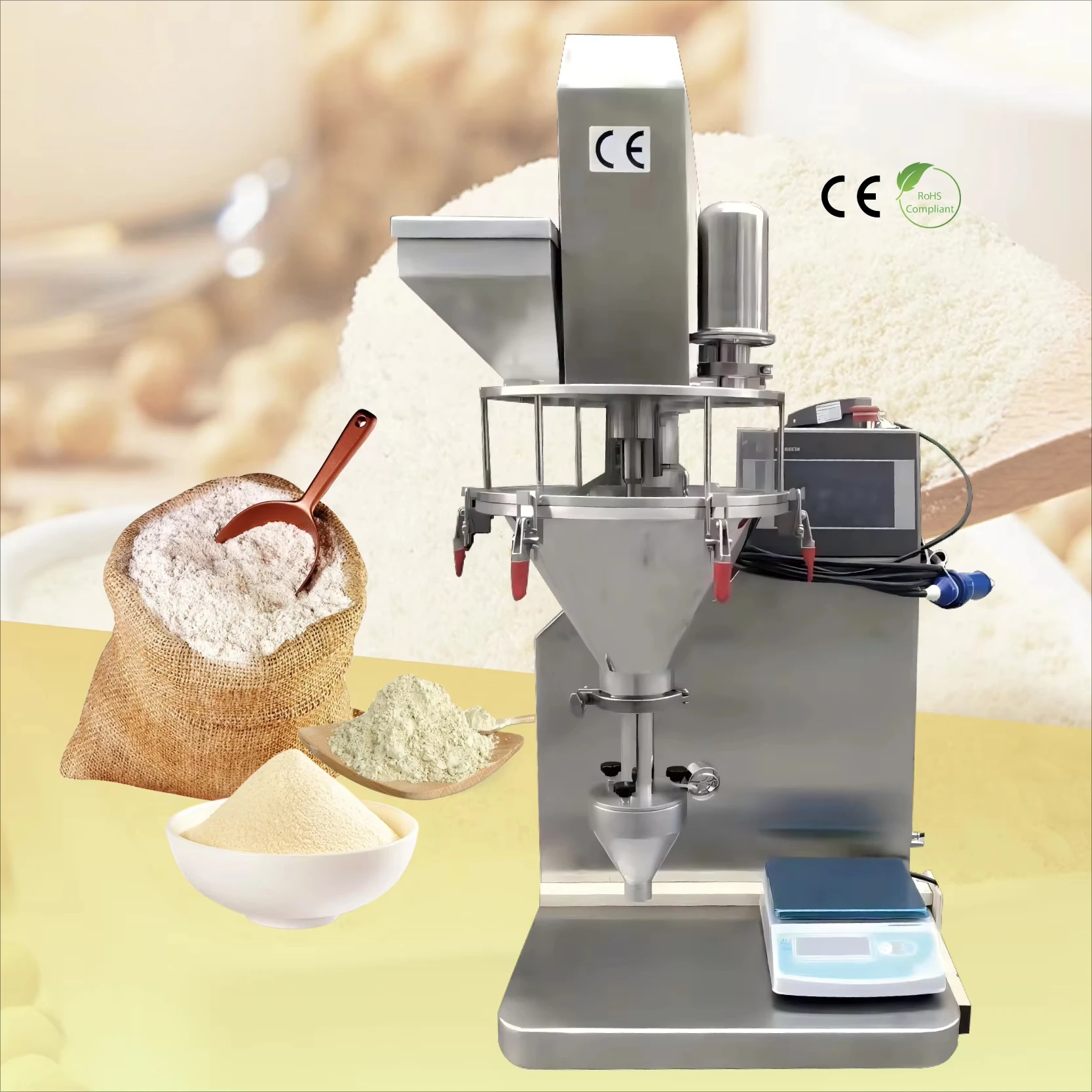 Precise Powder Filling Machine Small For Coconut Oat Flakes Rice Cereal Tabletop 15L Powder Auger Filling Machine