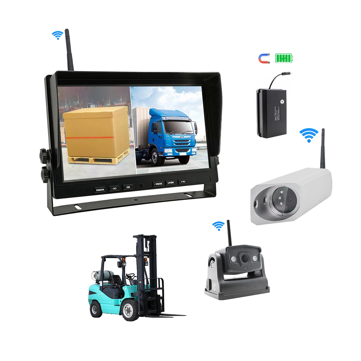 YWX 10.1inch Wireless Forklift Camera Kit Long Transmission Range 300m with Wireless Battery Pack