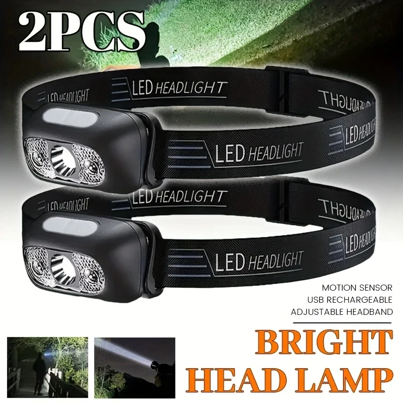 Super Bright Induction Headlamp Waterproof LED Headlight with Red Flashing Alert Light Rechargeable Torch for Emergency Repair