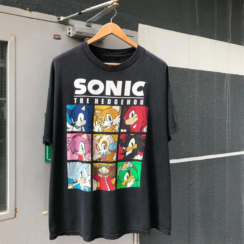 

Japanese Sonic Cartoon Anime Printed Men's and Women's Short Sleeves European and American Retro Street Children's T-shirt