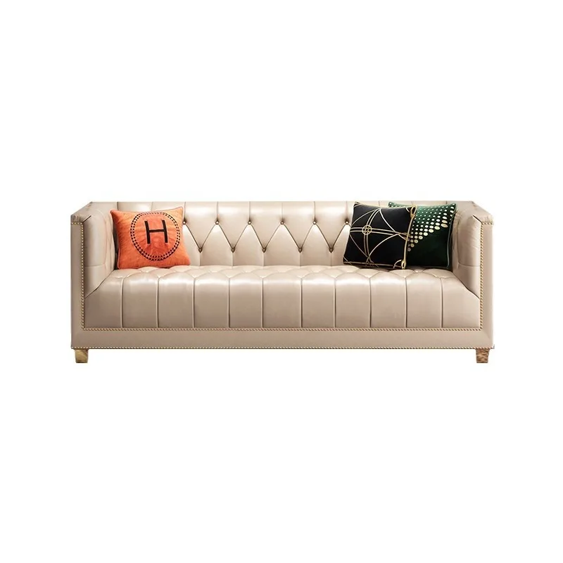 

Light luxury leather sofa retro three-seater sofa