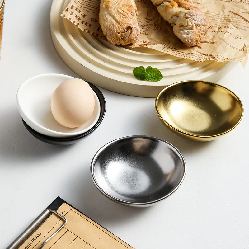 4Pcs ingot bowl egg-shaped ceramic food plate soy sauce vinegar taste small vegetable plate hot pot dipped in water seasoning