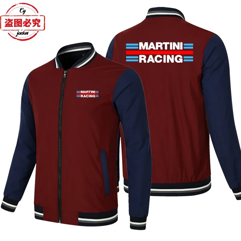 Martini Racing Logo Print Racing Suit Loose Long Sleeve Men's Color Block Top Baseball Jacket