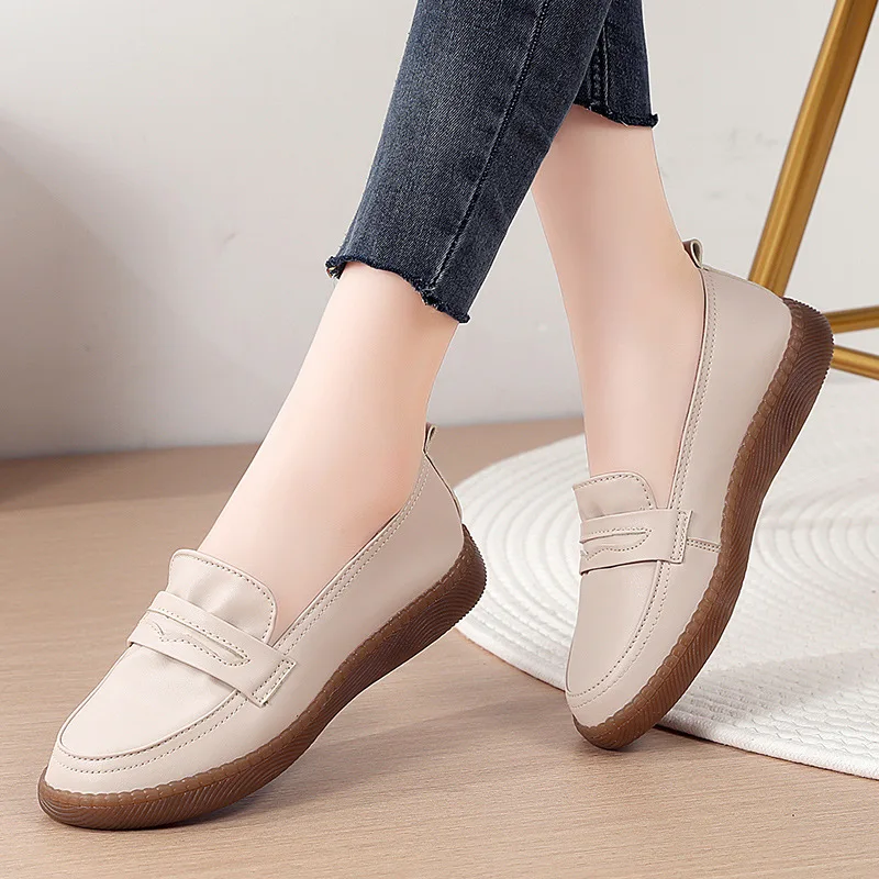 Women Shoes 2023 Spring Autumn Leather Breathable Slip On Women Flats Ballet Shoes Women Loafers Casual Shoes Mother Shoes