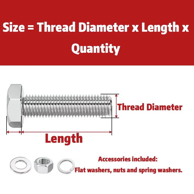 M3 M4 M6 M8 M10 304 Stainless Steel Hex Bolts and Nuts Set Screw and Nut Kit  Durable and corrosion resistant Extension screw