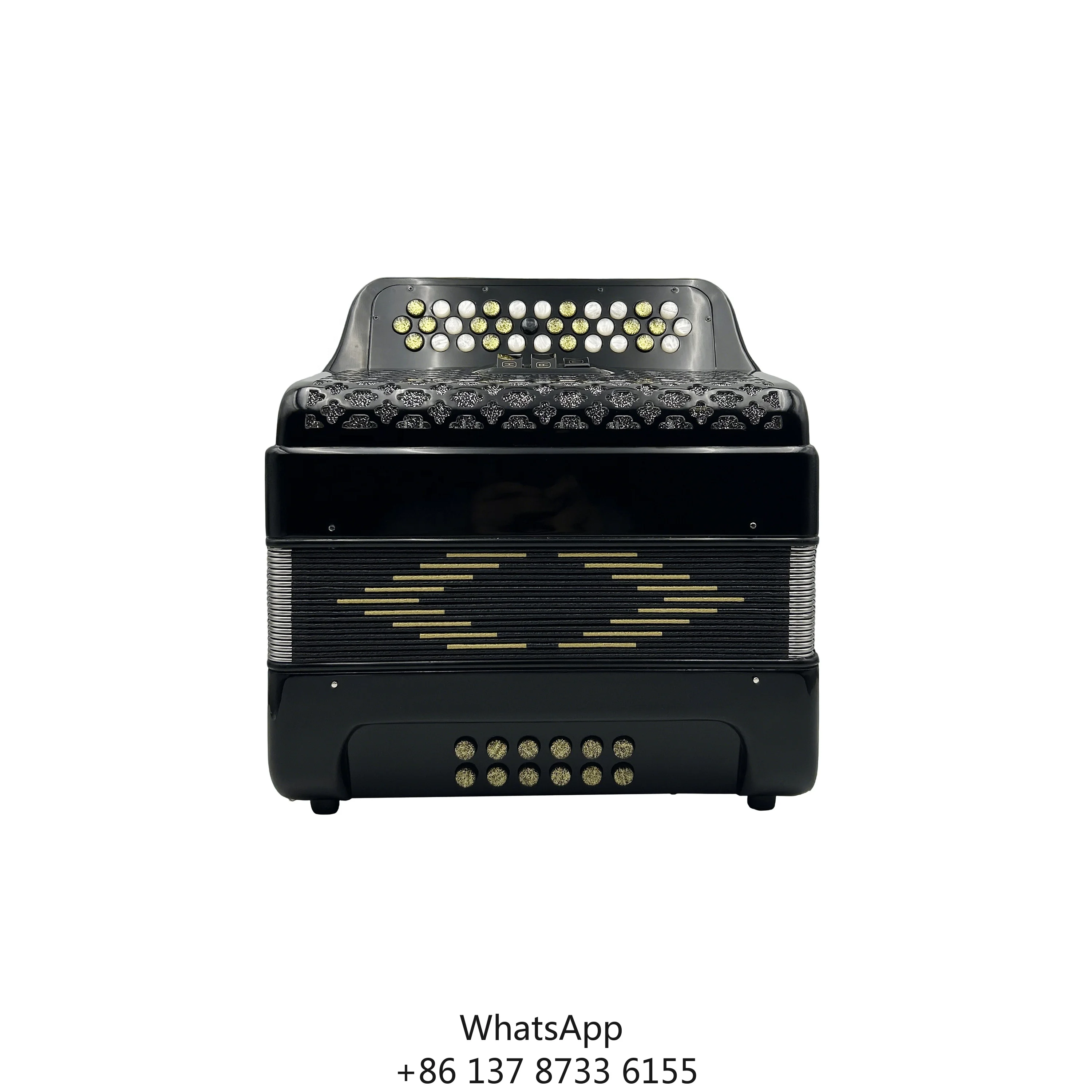 

Professional 34-Button 12-Bass 3-Register Wood Celluloid Accordion JB3412B Black Diatonic Portable