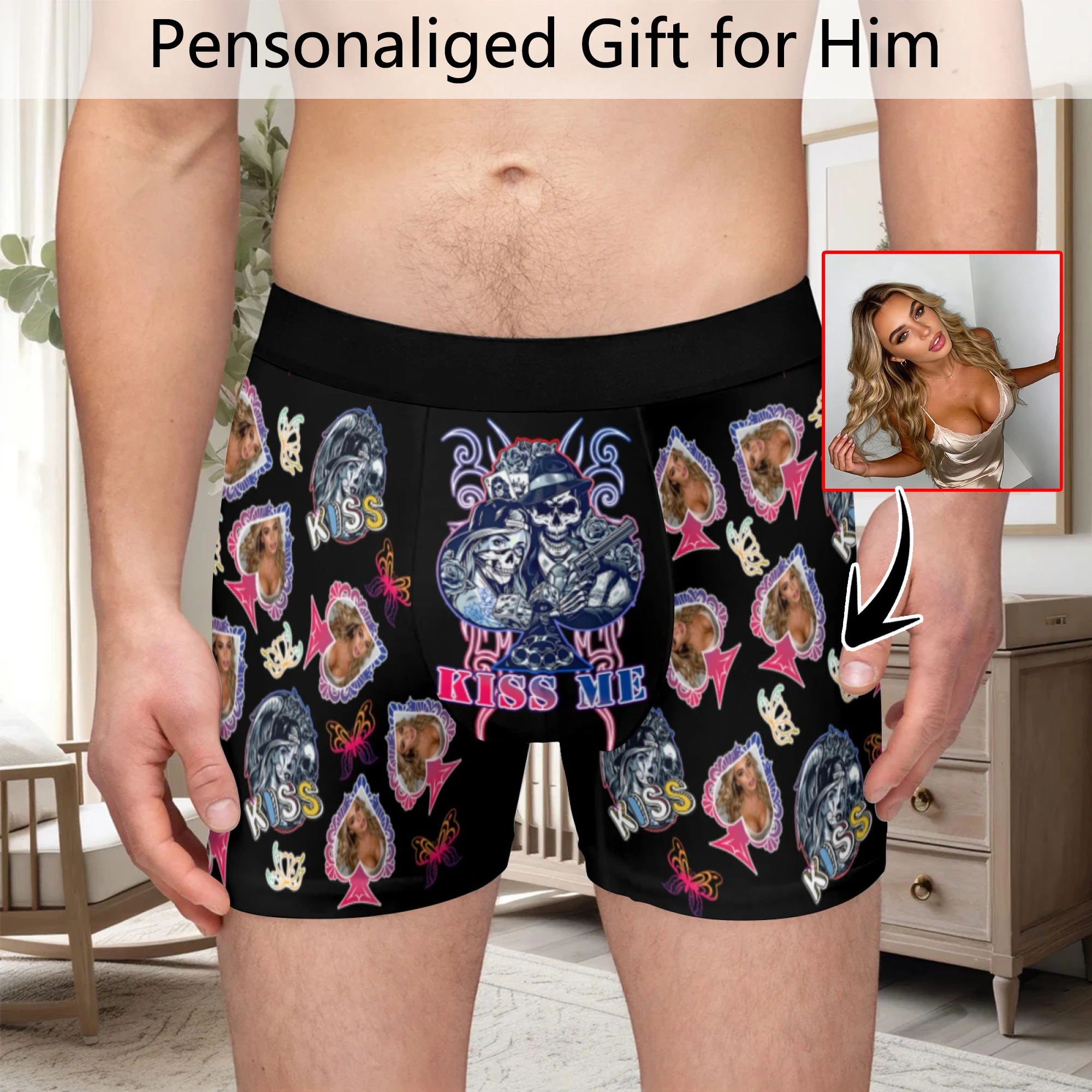 مخصص شخصية الوجه صور الرجال الملابس الداخلية الطويلة هدية عيد الحب سراويل بوكسر سراويل تنفس السروال للرجال #1
