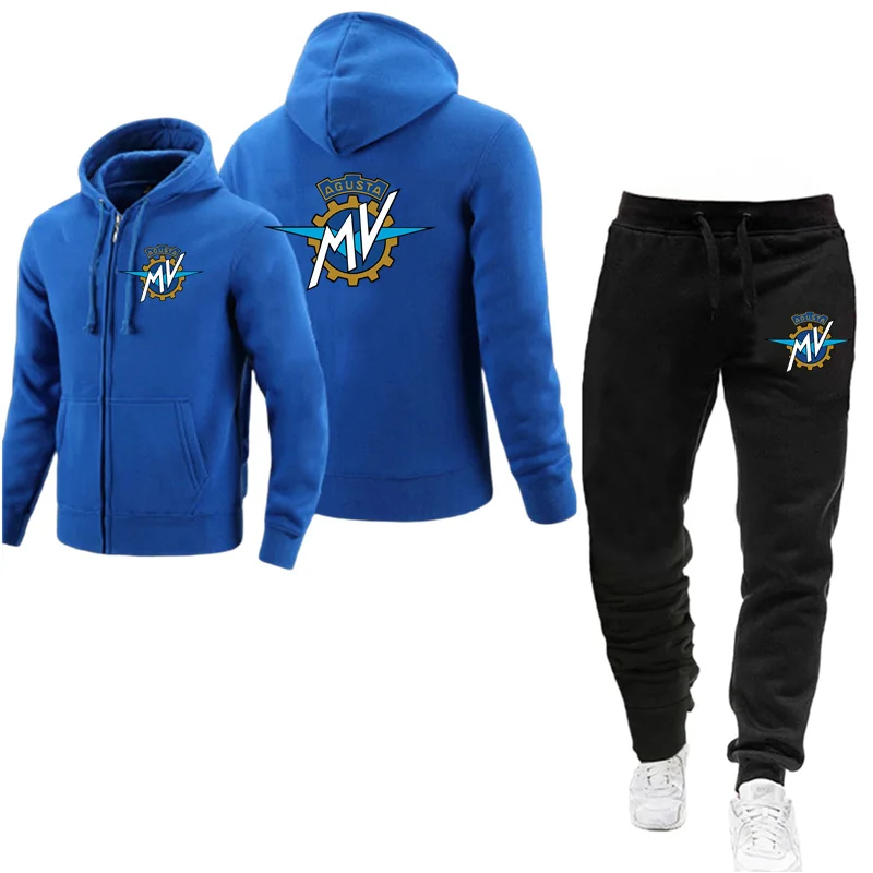 Men MV Agusta Tracksuits Spring Autumn Hoodie+Sports Pants 2-piece Set Fashion Zipper Jacket Outdoor Fitness Running Sportswear