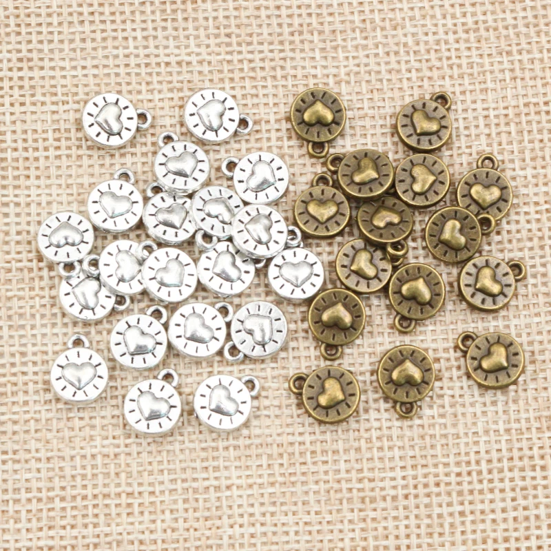 30pcs 10x8mm Bronze Antique Silver Plated Heart Handmade Charms Pendant:DIY Jewelry Making Findings for bracelet necklace