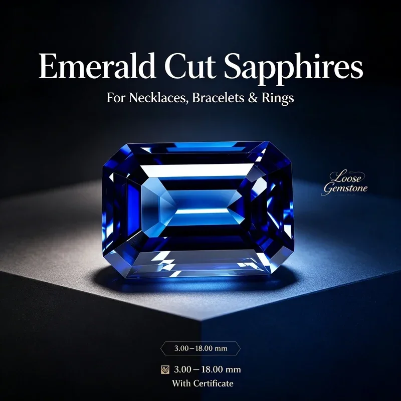 Certified Lab Grown Sapphire Royal Blue Emerald Cut Loose Stone for Jewelry Making - Suitable for Earrings Necklaces Bracelets