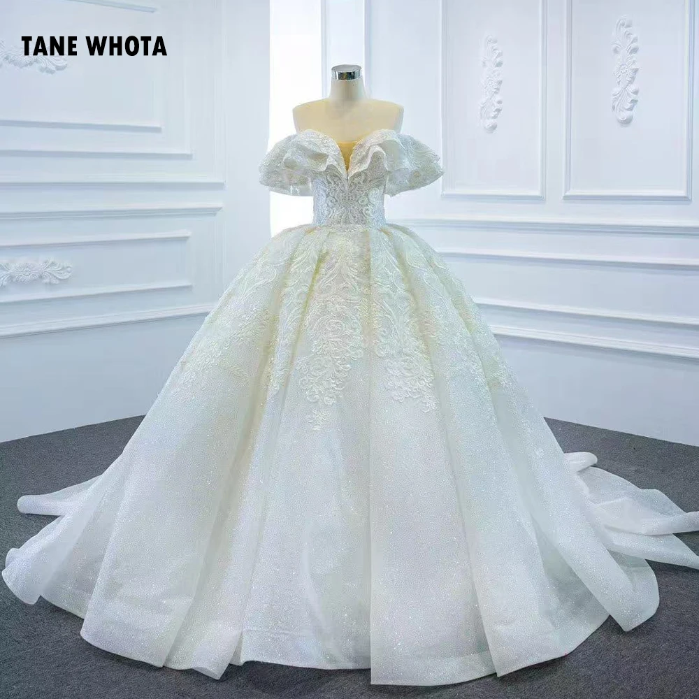 Vestido De Casamento Sweetheart Off Shoulder Lace Up Back Ruffles Embroidery Ball Gown Customized White Wedding Dresses