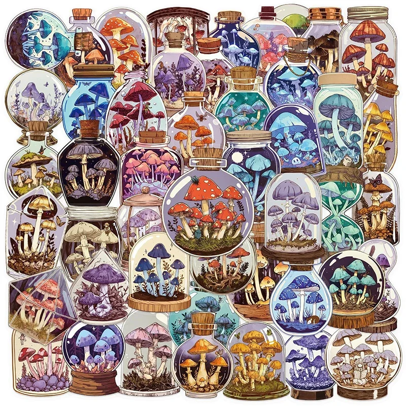 50PCS Mushroom Bottle Creative Stickers Children DIY Album Diary Stationery Box Skateboard Helmet Water Bottle Decoration Decal