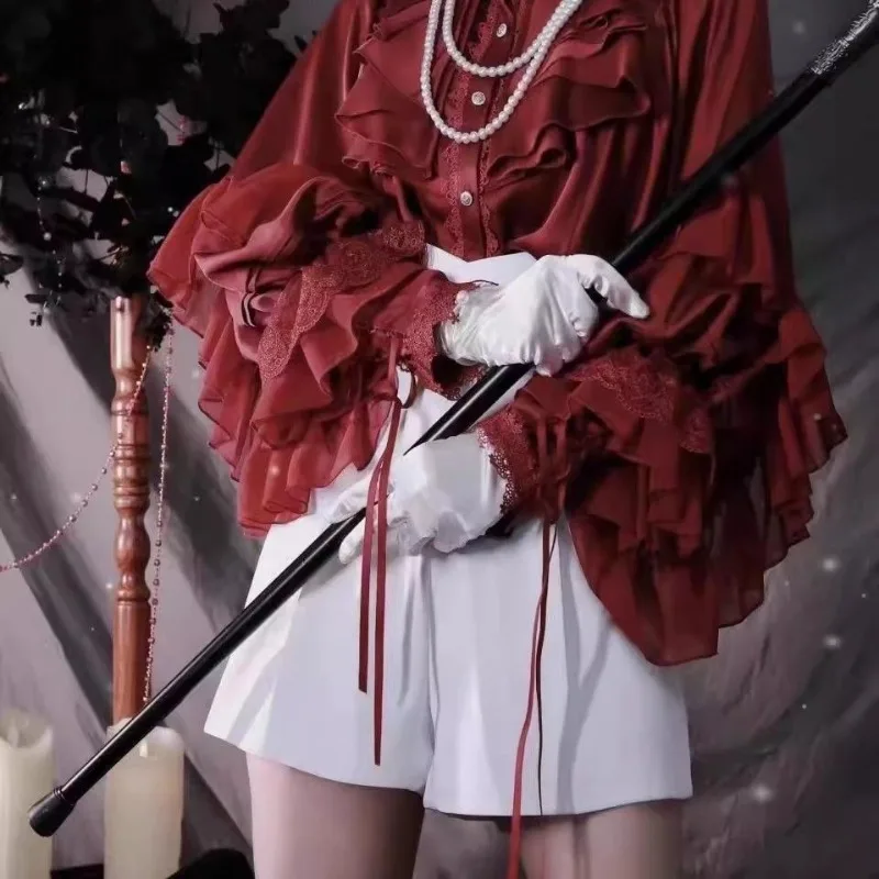 Deeptown y2k estética branca lolita blusas femininas preto vintage babados lanterna manga japonês estilo kawaii camisas jk solto