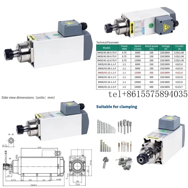 

Hot Powerful square Cnc Spindle Chuzhou ER20 12000rpm Cnc air Cooled Spindle 1.1kw Cnc Spindle Motor for Drilling