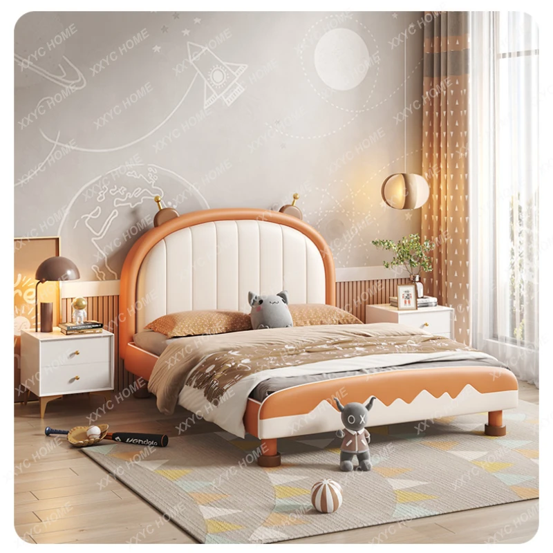 

Children's Bed Boys' Bedroom Single Bed New 1.5M Soft Bag Leather Bed Girls' Bed Children's Room Furniture