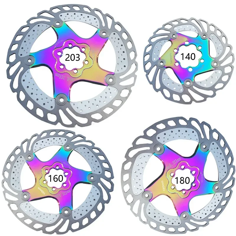 Colorful MTB Bicycle Disc Brake Cooling Floating Ice Rotor Gravel Road Bike 140/160/180/203mm Cool Down Steel Rainbow Rotor RT99