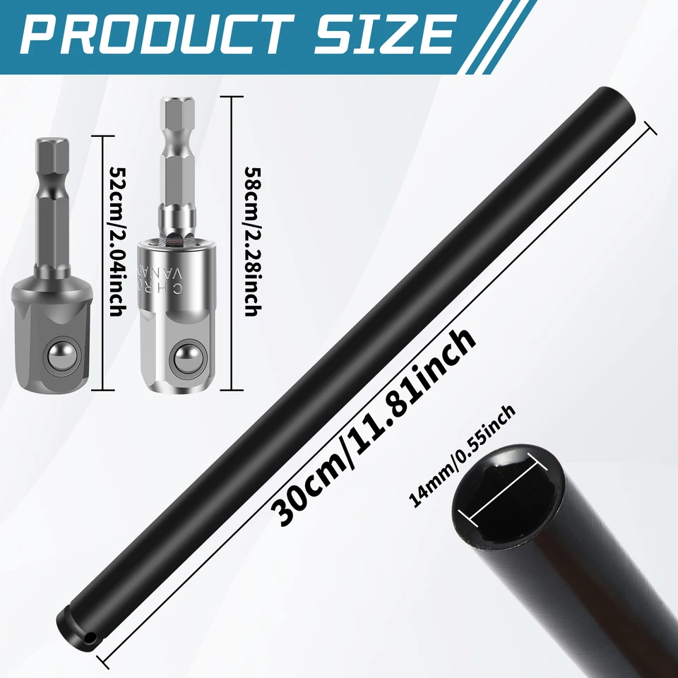 Choonjin 9/16" (14mm) Power Nut Driver – 10" Length Impact Driver Bit With 1/4" Hex Shank