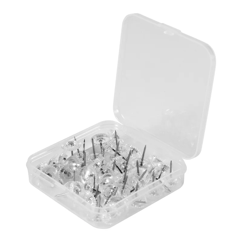 2025 Trend Clear Push Pins Small Plastic Thumb Tacks Steel Point And Clear Plastic Head Pushpins For Cork Board