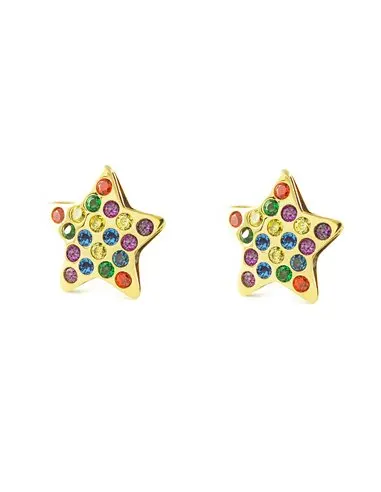 Earrings women/girl gold 9k star zirconia