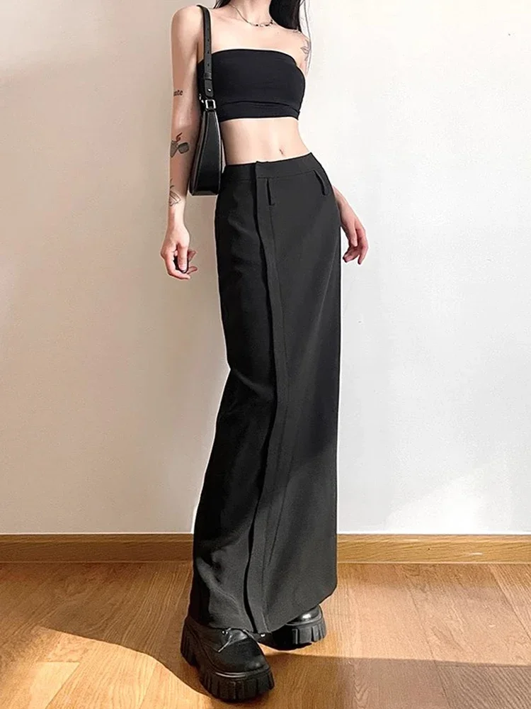 Women's Black Skirt Y2k Elegant Streetwear A-Line Long Skirt Harajuku Korean Vintage 90s High Waist Skirts Clothes 2024