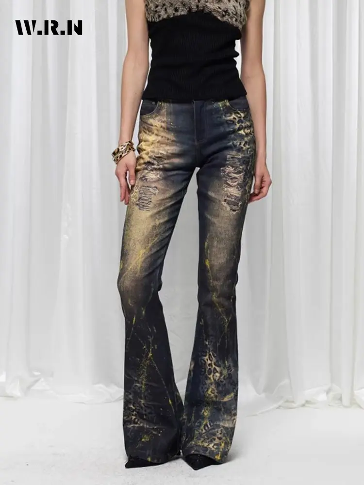 Hotsweet Street Y2K Slim Fit Hoge Taille Jeans Dames Vintage Esthetische Schede Schade Broek Gescheurde Gewassen Denim Broek