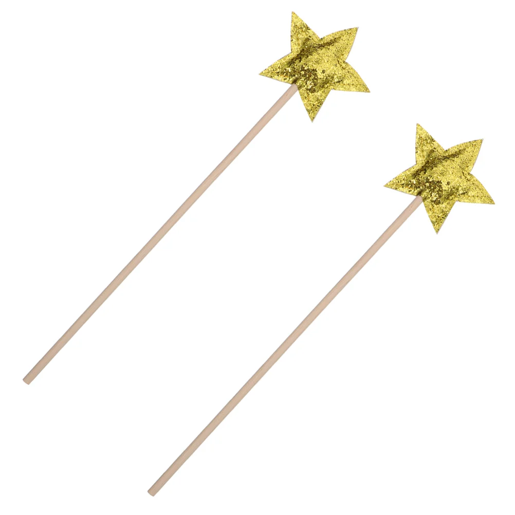 2 Pcs Star Shape Fairy Girls Party Kid Gifts Birthday Wooden Glitter Sticks Child