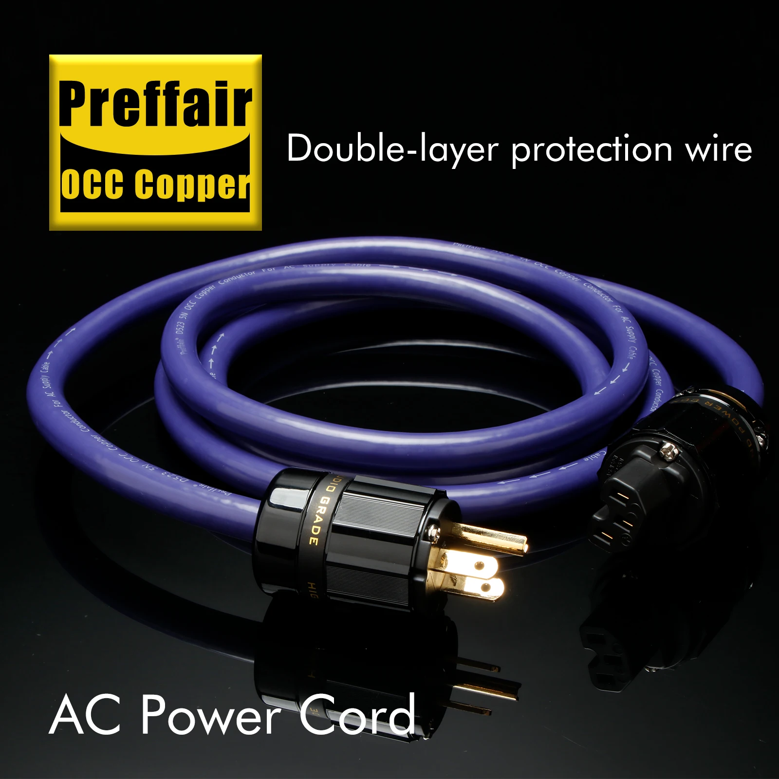 High end OCC Silver Plated AC Power Cable Audiophile US Power Cord copper Foil Braid Double Shielding Amplifier Power Cable