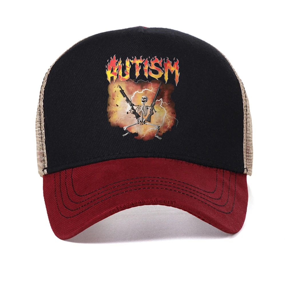 

Autism Guitar Skeleton funny mesh Baseball Cap Outdoor casual men women Adjustable Dad Hat fashion sun breathable Snapback Hats
