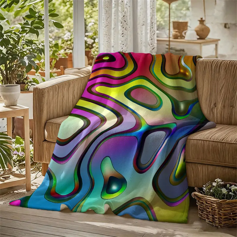 Iridescent Liquid Shapes Flannel Blanket Warm Soft Halloween Christmas Decorative Couch Warm Cozy All-Season Gift